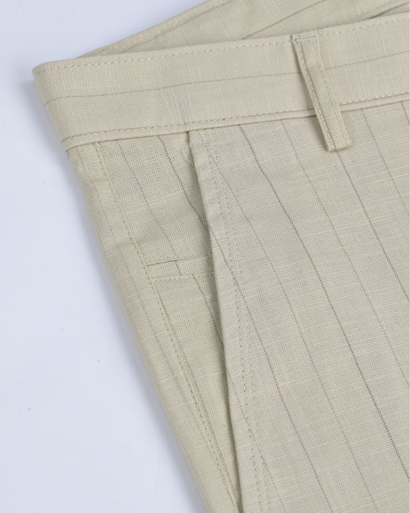 Cream Vertical Stripes - 2 way stretch - COTTON PANT
