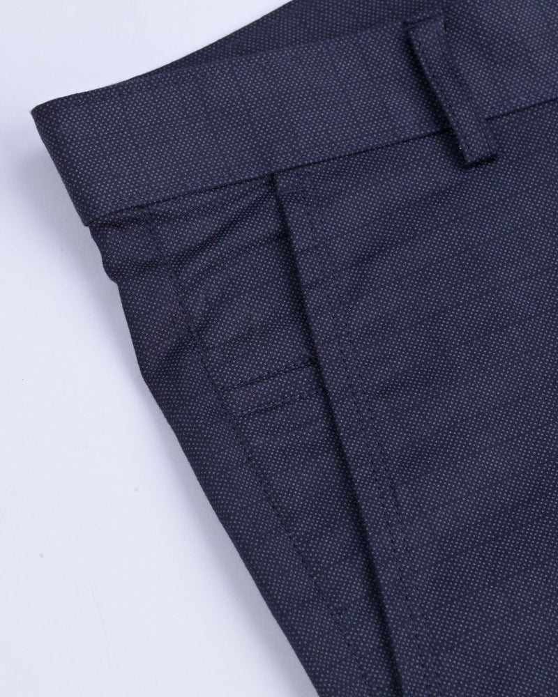 Navy Grain Checked - 2 way stretch - COTTON PANT