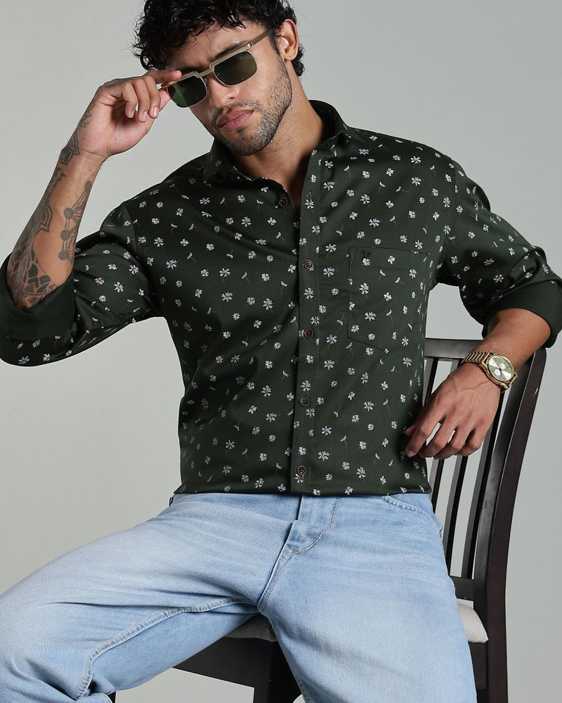 Dark Green Flower Print-Full-Stain Proof