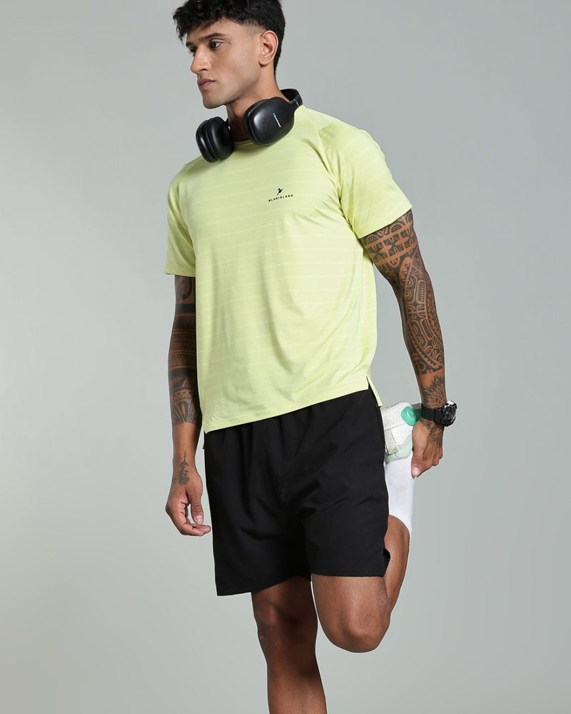 Yellow Horizontal Stripes - Active wear Round neck Tshirt