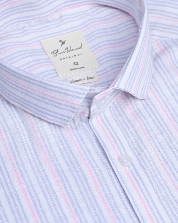 Blue and Pink double colour Stripes -Full-Bamboo Linen