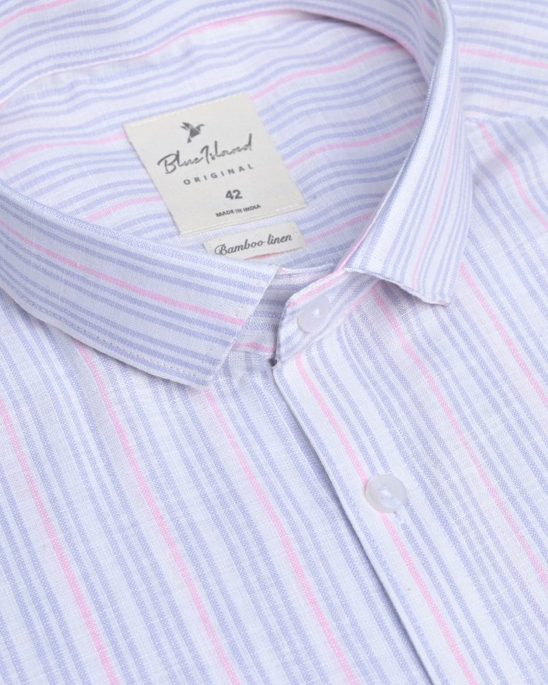 Blue and Pink double colour Stripes -Full-Bamboo Linen