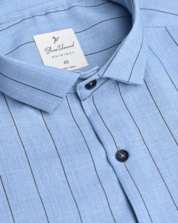 Retro Blue Linear Pattern - Half Sleeve - Airlite Shirt