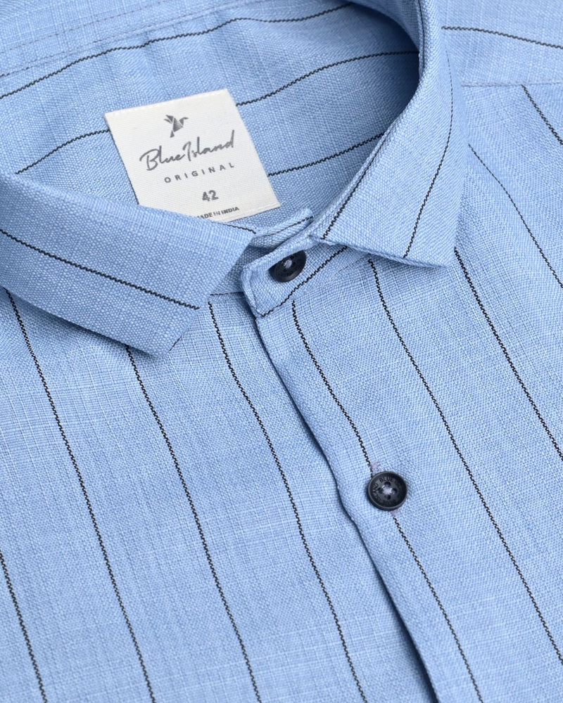 Retro Blue Linear Pattern - Half Sleeve - Airlite Shirt