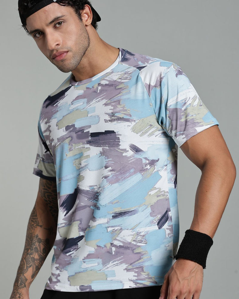 Camo Blue Splash - Active wear Round neck Tshirt