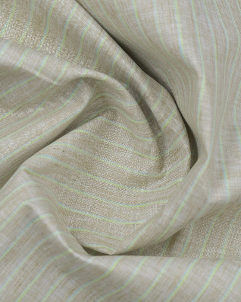 Lite Khaki & Green Stripes -Full-Bamboo Linen