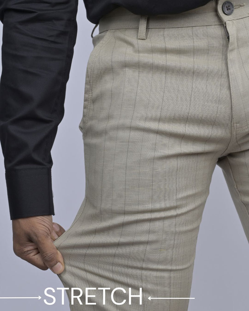 Lite Khaki Vertical Stripes - 2 way stretch - COTTON PANT