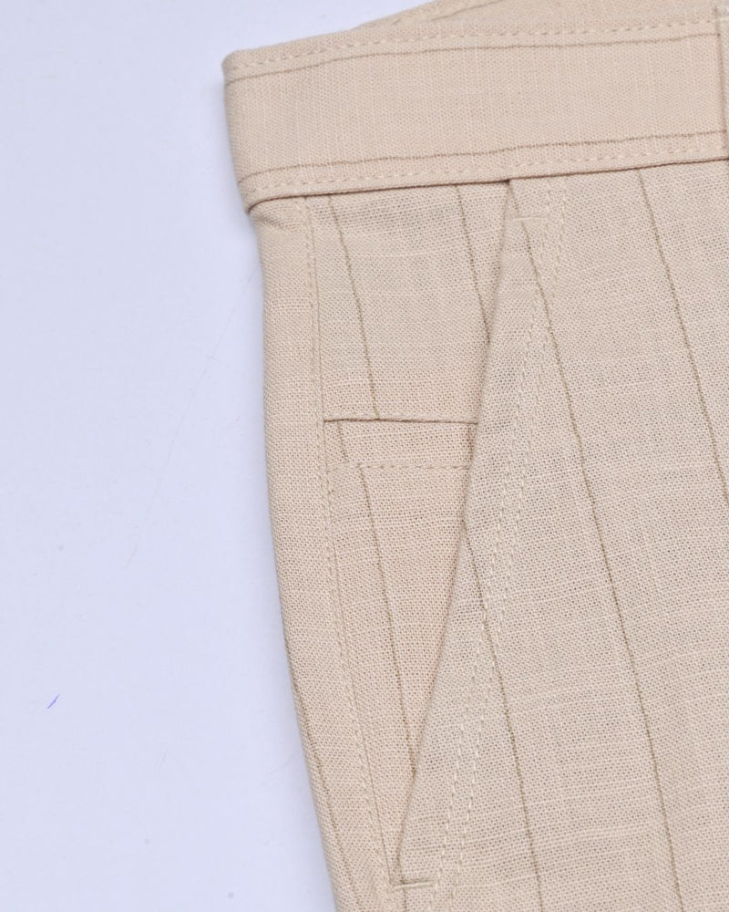 Cream Vertical Stripes - 2 way stretch - COTTON PANT