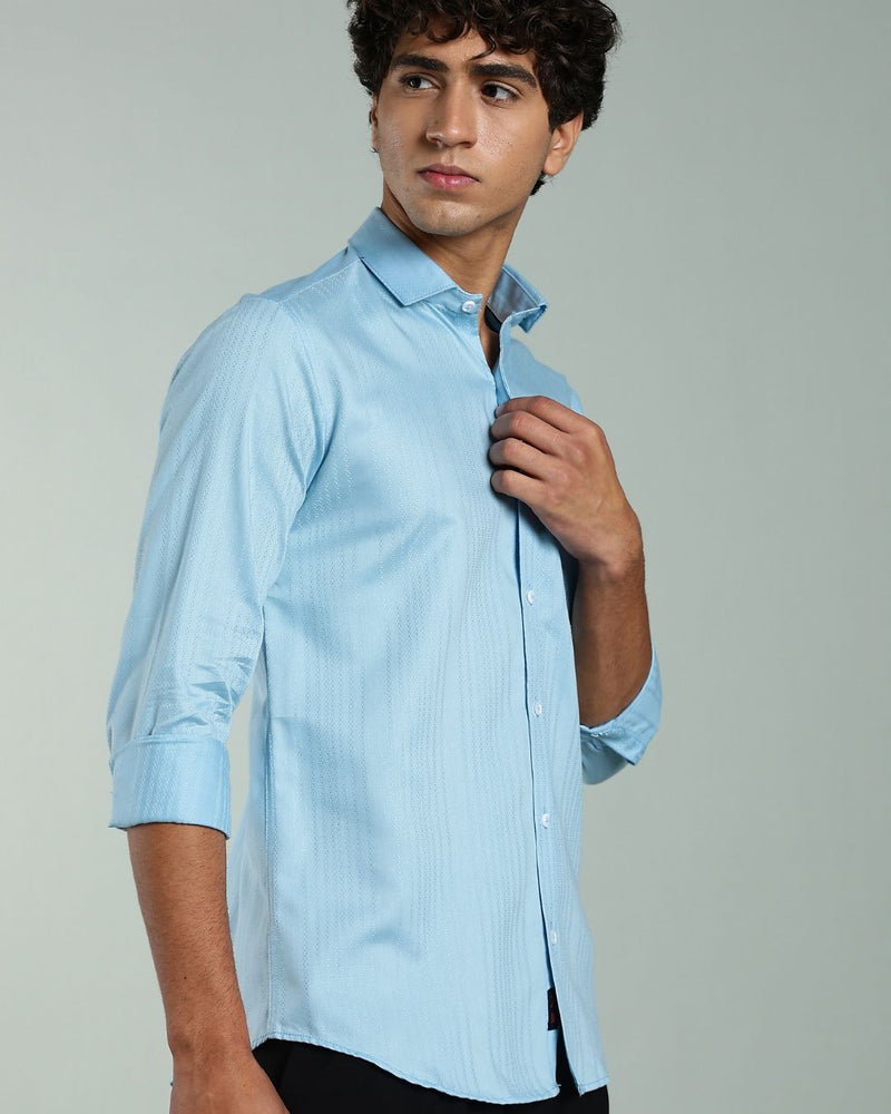 Sky Blue Self Design - Full-Stain Proof