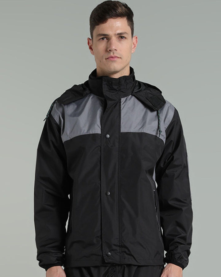Black with Grey Shoulder Panel - Rain Jacket with Pant