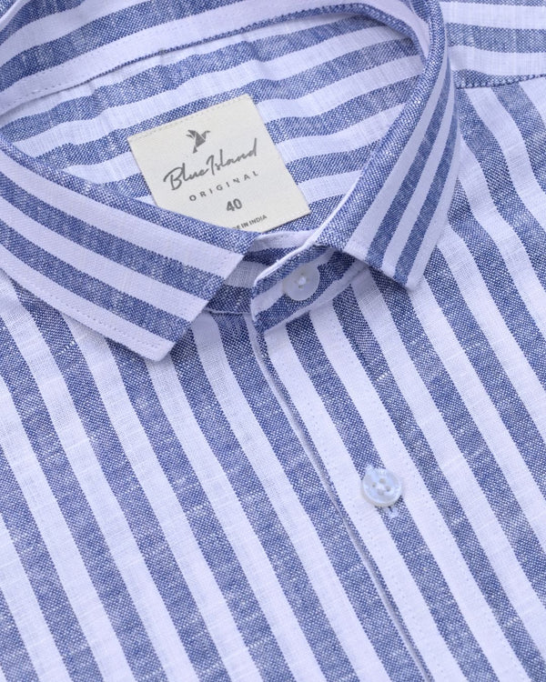 Marine Bold Stripes  -Full-Bamboo Linen