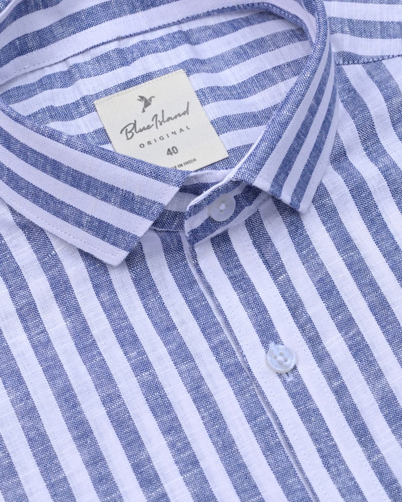Marine Bold Stripes  -Full-Bamboo Linen