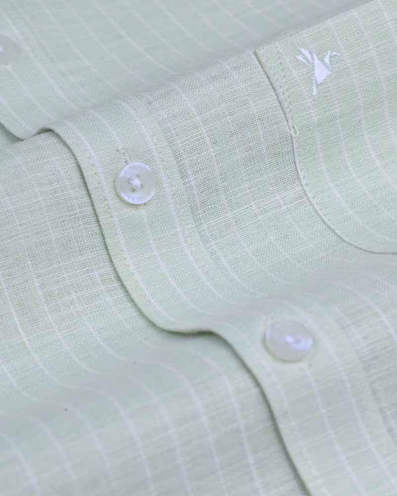 Fresh Green & White Stripes -Full-Bamboo Linen