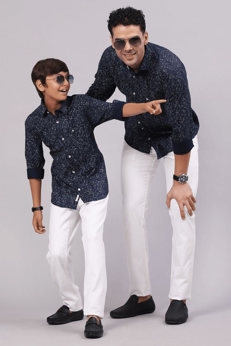 FATHER & SON - Navy Marble Print