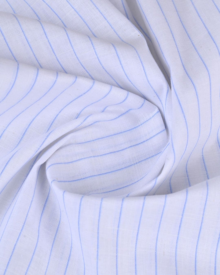White & Blue Double Line Stripes -Full-Bamboo Linen