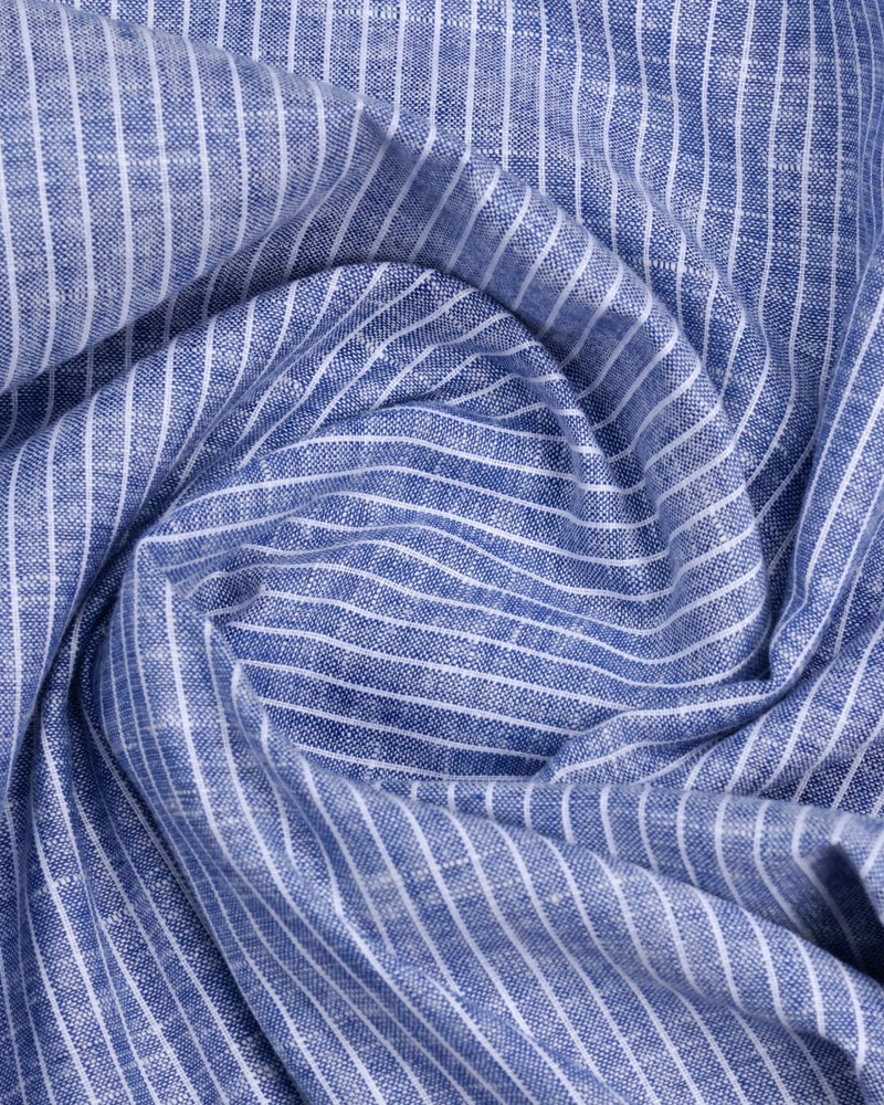 Mystic Blue and White Stripes -Full-Bamboo Linen