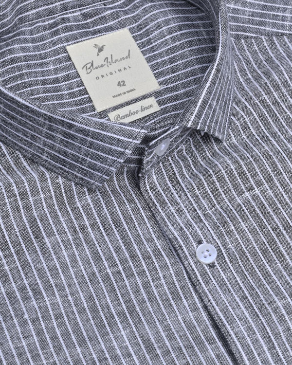 Shadow Black and White Stripes -Full-Bamboo Linen