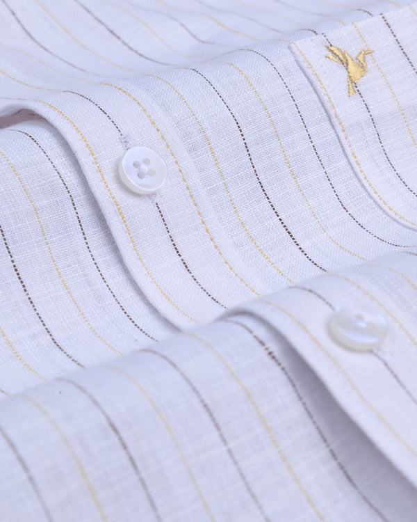 Milky White Multi Line Stripes -Full-Bamboo Linen