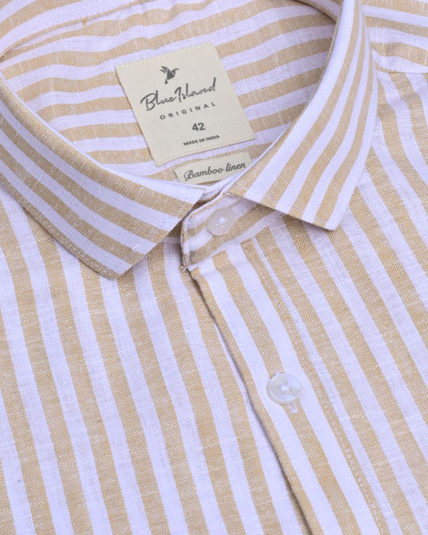Golden Orange and White Stripes -Full-Bamboo Linen