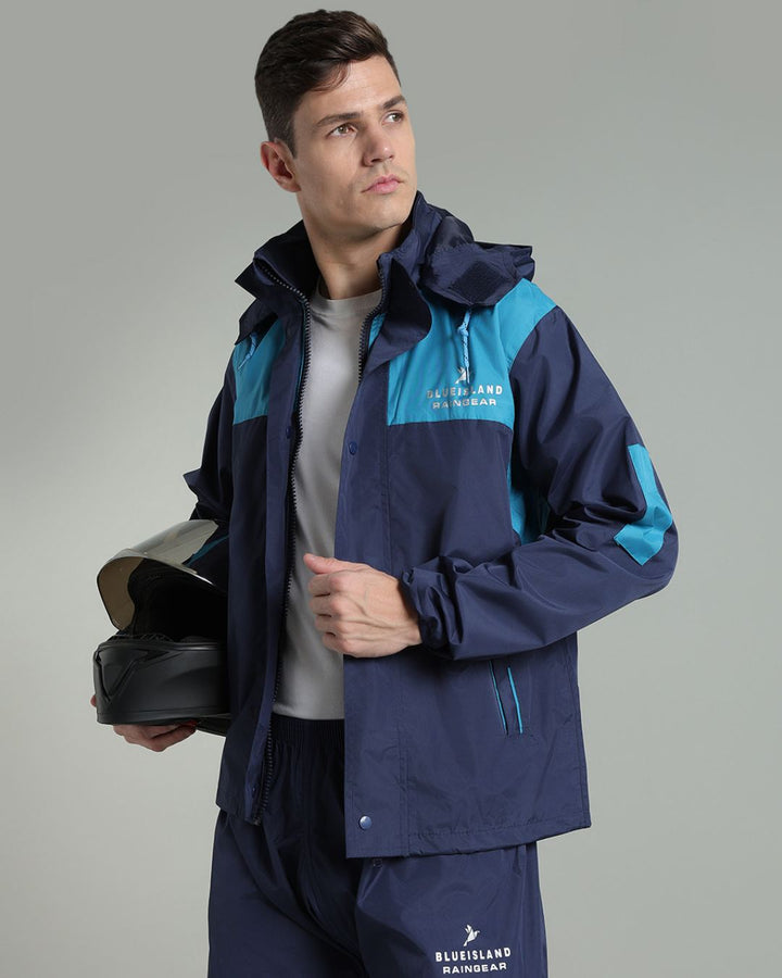 Navy with Blue Shoulder Panel - Rain Jacket with Pant