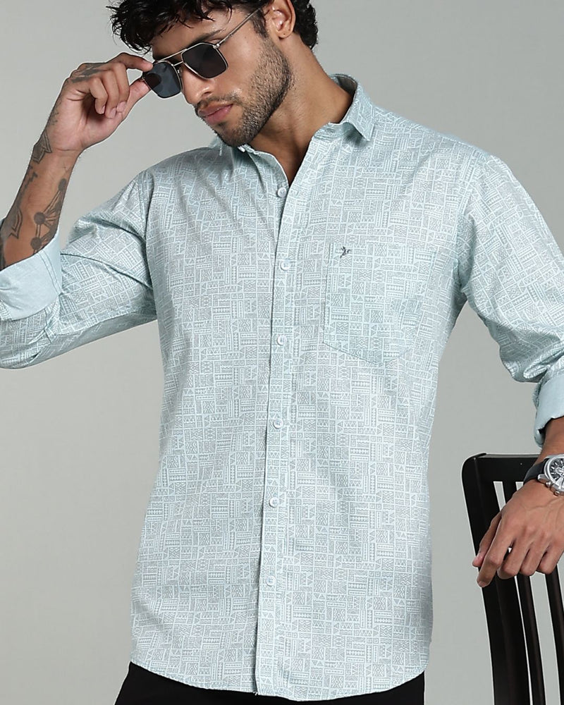 Mint Blue Tribal Print-Full-Stain Proof
