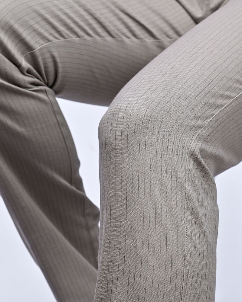 Dusty Grey Dotted Lines - 2 way stretch - COTTON LINEN PANT