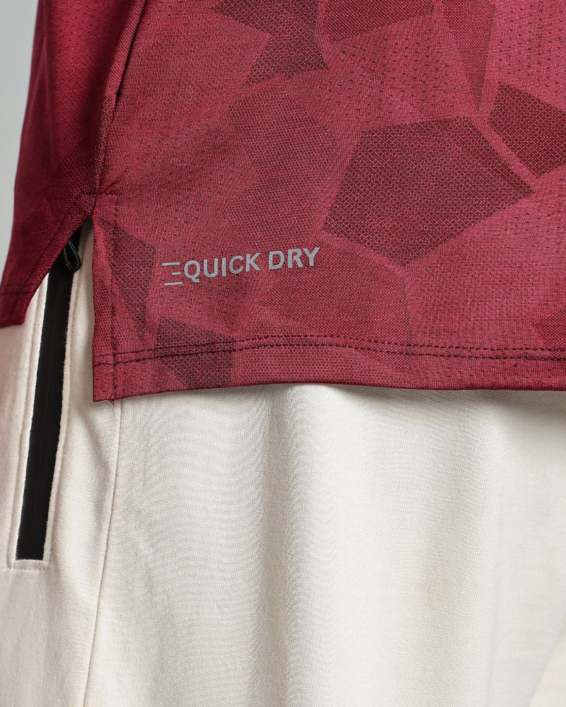 Maroon Dotted - Active wear Round neck Tshirt