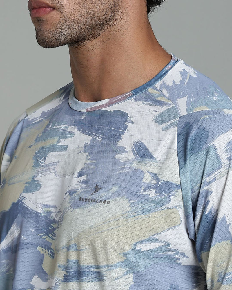 Lite Olive & Grey Splash - Active wear Round neck Tshirt