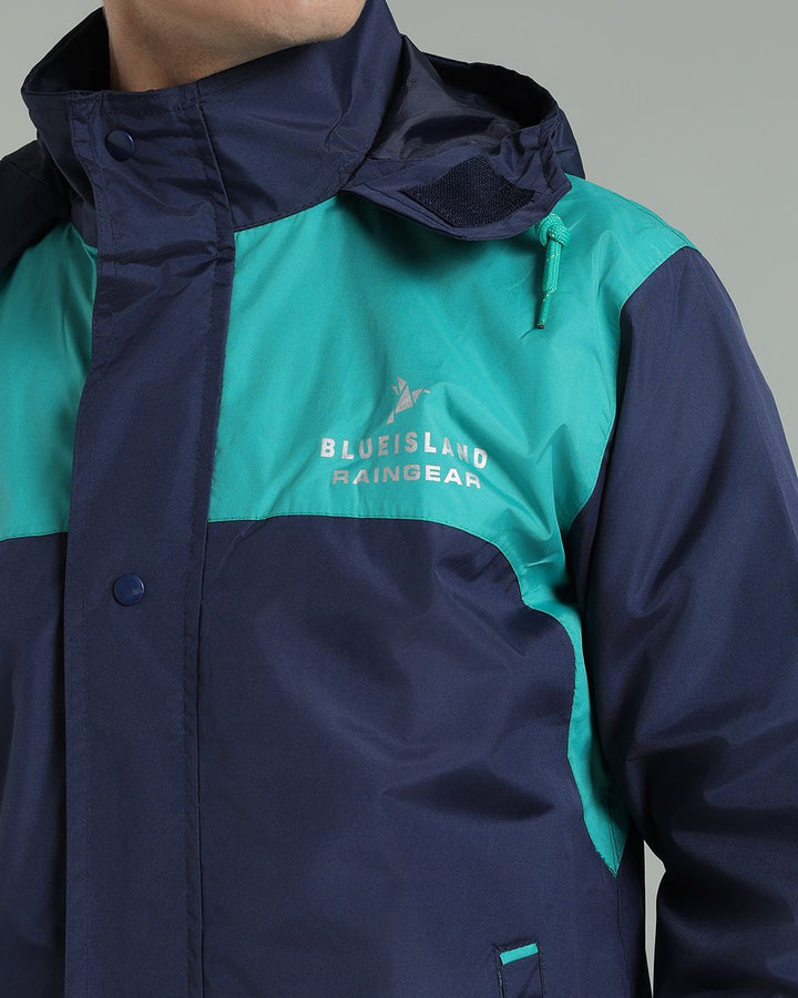 Navy with Teal Shoulder Panel - Rain Jacket with Pant