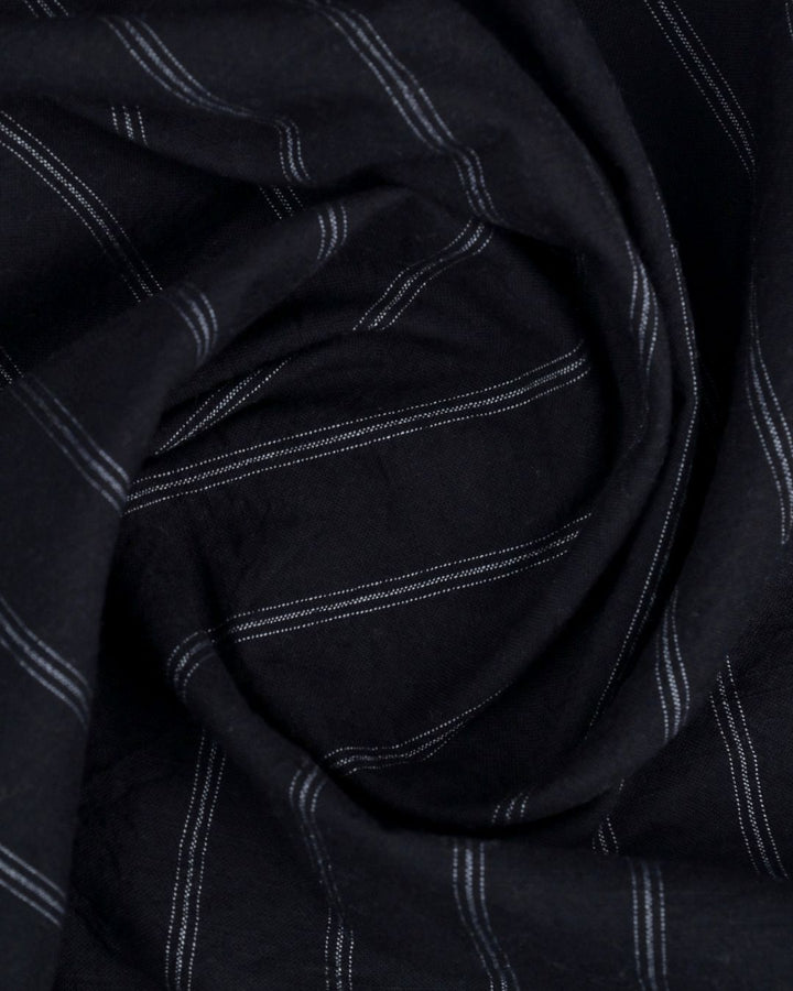 Black & White Triple Dotted Line Stripes -Full-Cotton Linen Shirt