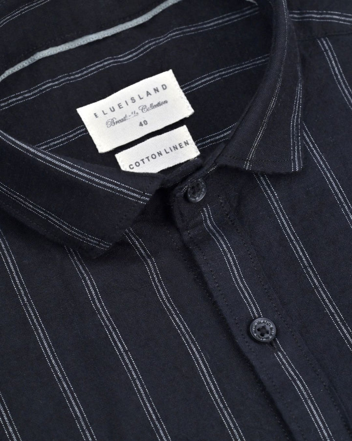 Black & White Triple Dotted Line Stripes -Full-Cotton Linen Shirt