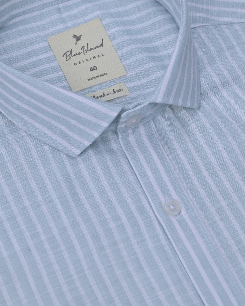 Mild Green & White Stripes-Full-Bamboo Linen