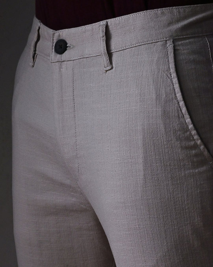 Cream Vertical Stripes - 2 way stretch - COTTON LINEN PANT