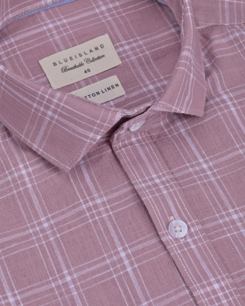 Dusty Pink Multi Line Checks -Full-Cotton Linen Shirt