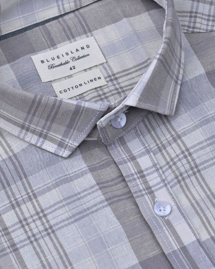 Ivory & Grey Checks -Full-Cotton Linen Shirt