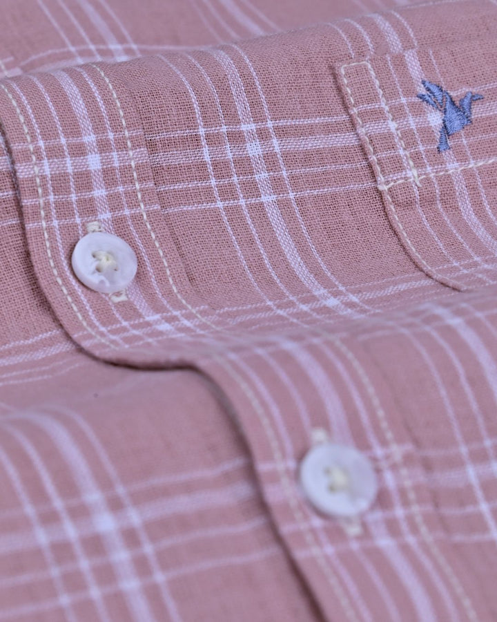 Dusty Pink Multi Line Checks -Full-Cotton Linen Shirt