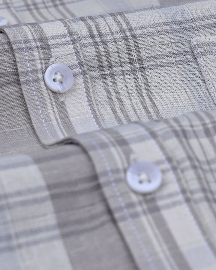Ivory & Grey Checks -Full-Cotton Linen Shirt