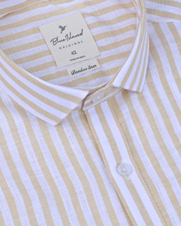 Mini Sandal Cream & White Stripes -Full-Bamboo Linen