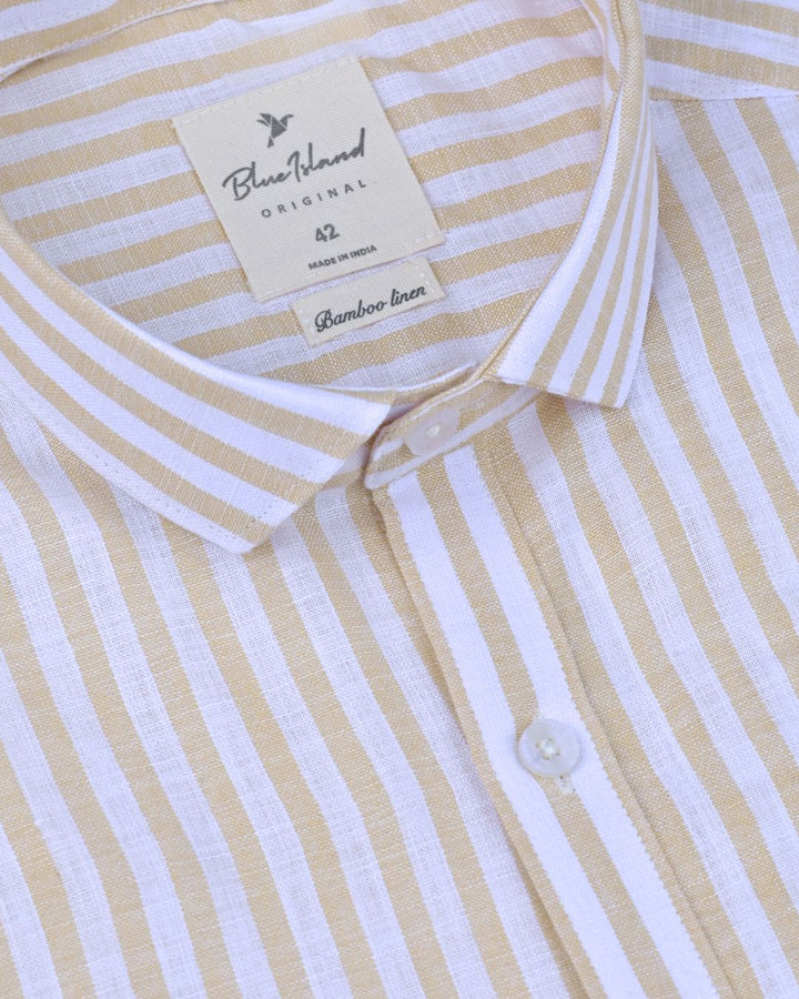 Mini Sandal Cream & White Stripes -Full-Bamboo Linen