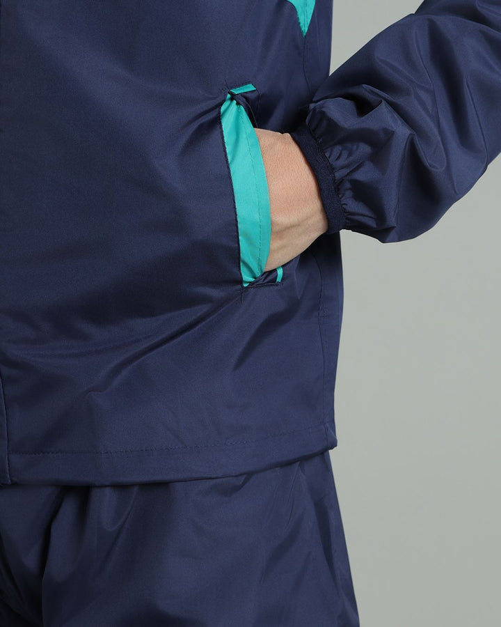 Navy with Teal Shoulder Panel - Rain Jacket with Pant
