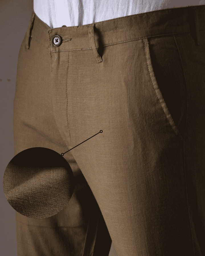 Brown - 2 way stretch - COTTON LINEN PANT