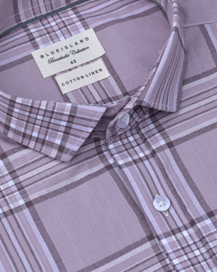 Greyish Pink Checks -Full-Cotton Linen Shirt