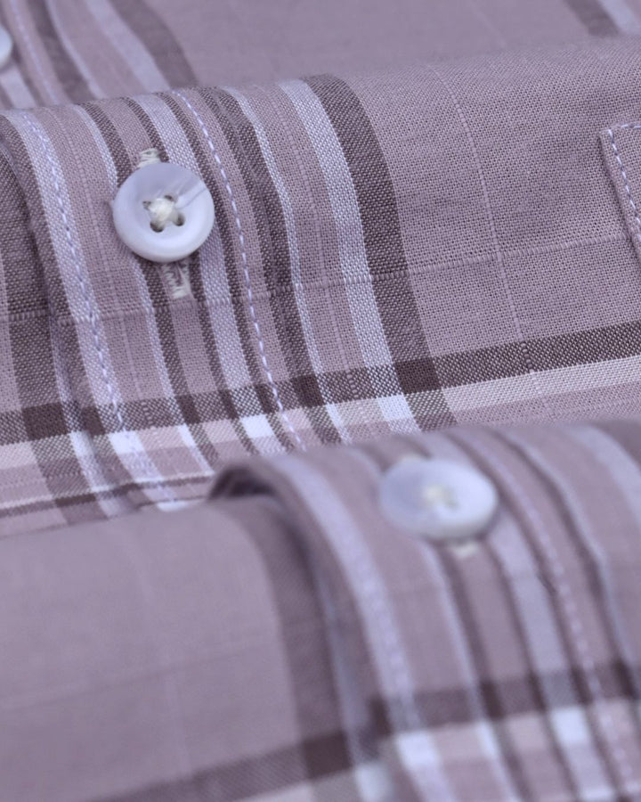 Greyish Pink Checks -Full-Cotton Linen Shirt