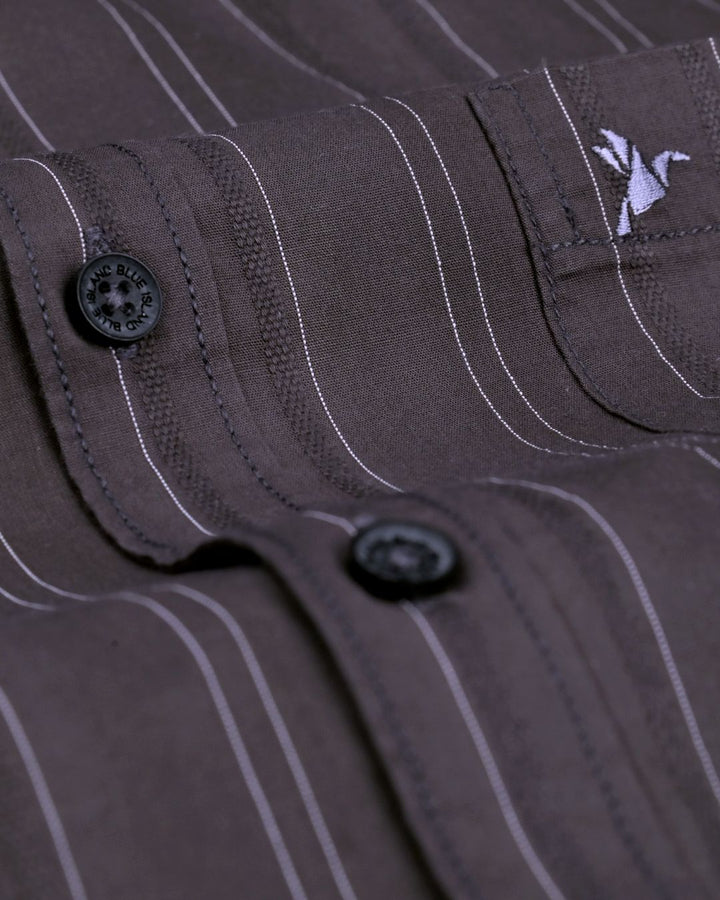 Dark Grey Twin Stripes -Full-Cotton Linen Shirt