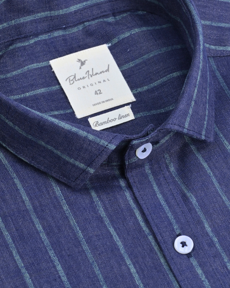 Dark Navy Stripes -Full-Bamboo Linen