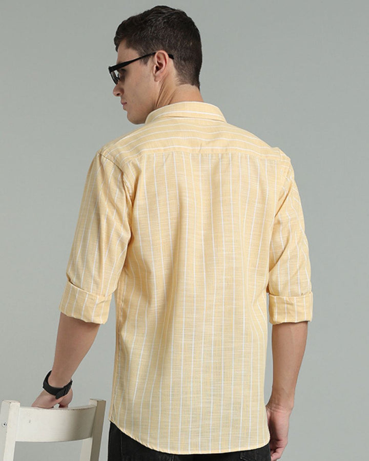 Bright Yellow & White Line Stripes -Full-Cotton Linen Shirt