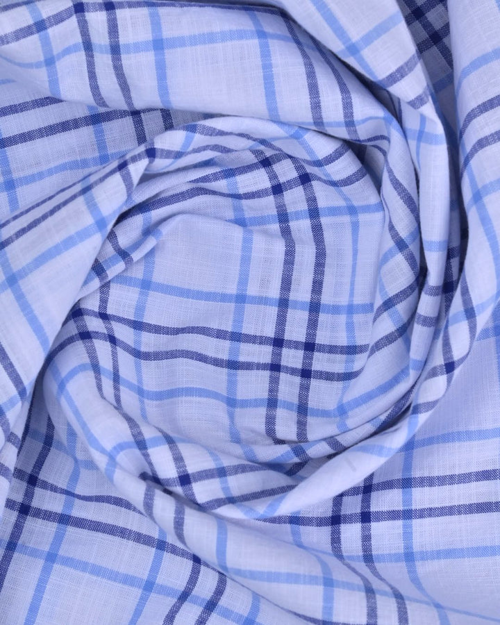 White & Navy Double Line Checks -Full-Cotton Linen Shirt