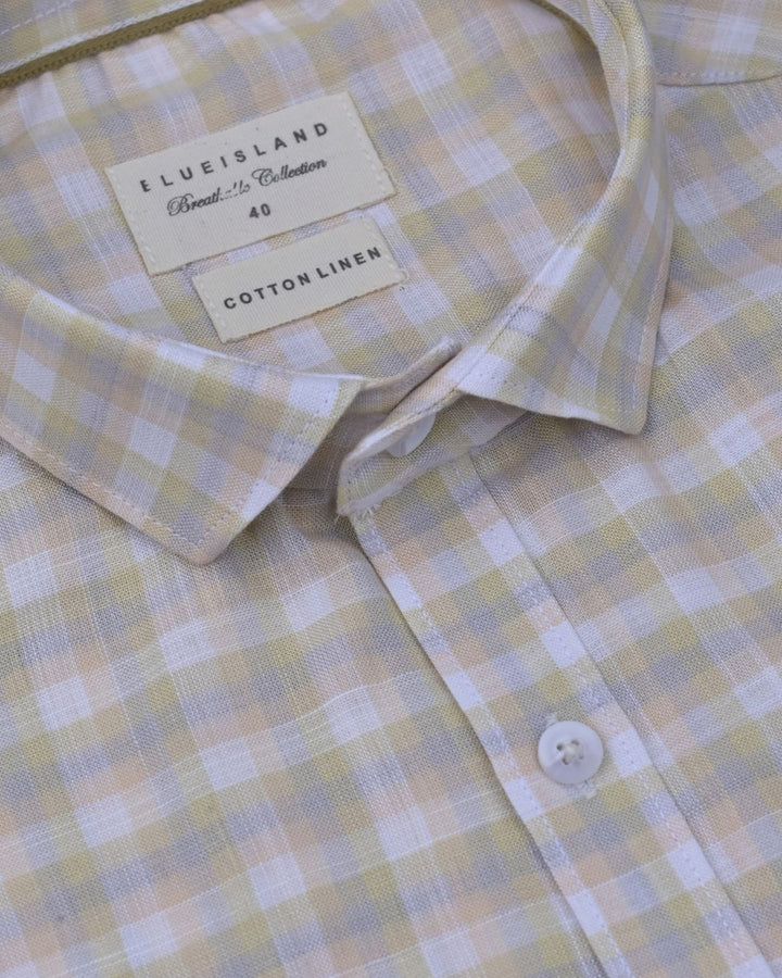 Subtle Orange & Grey Checks -Full-Cotton Linen Shirt