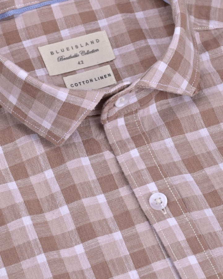 Multi Brown Box Checks -Full-Cotton Linen Shirt