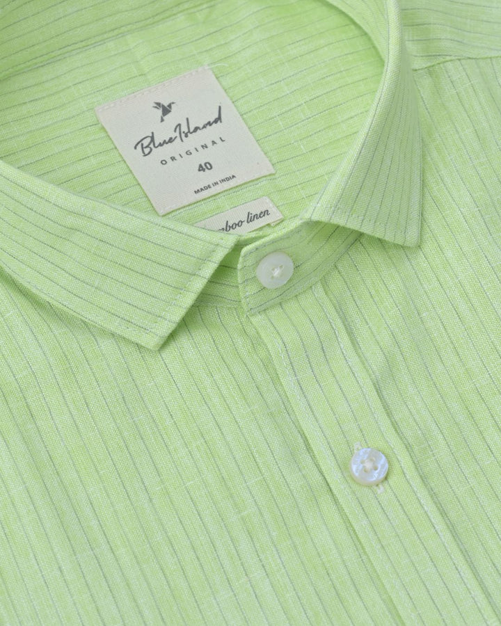 Radium Green Mini Stripes -Full-Bamboo Linen